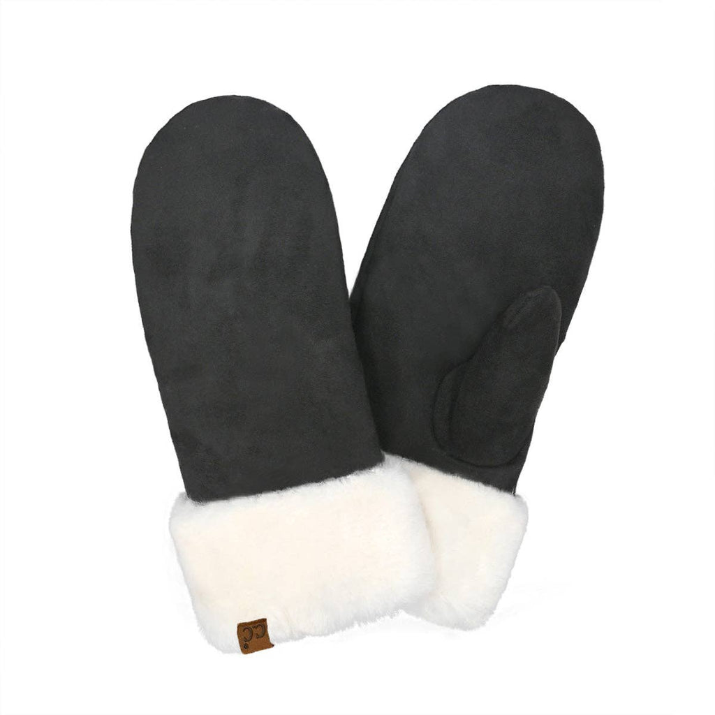 Suede C.C Mitten with Faux Fur Cuff MTE4491: Black