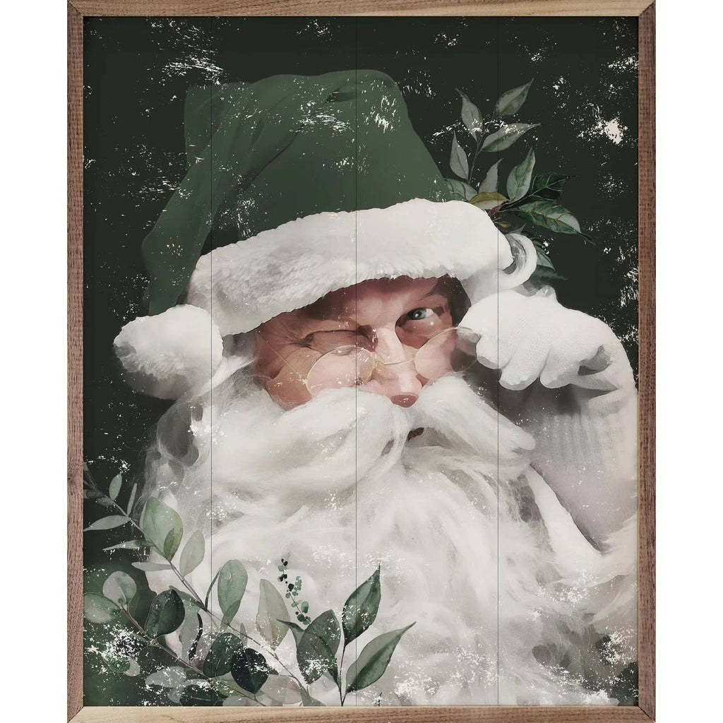 Winking Santa With Green Hat: 8 x 10 x 1.5
