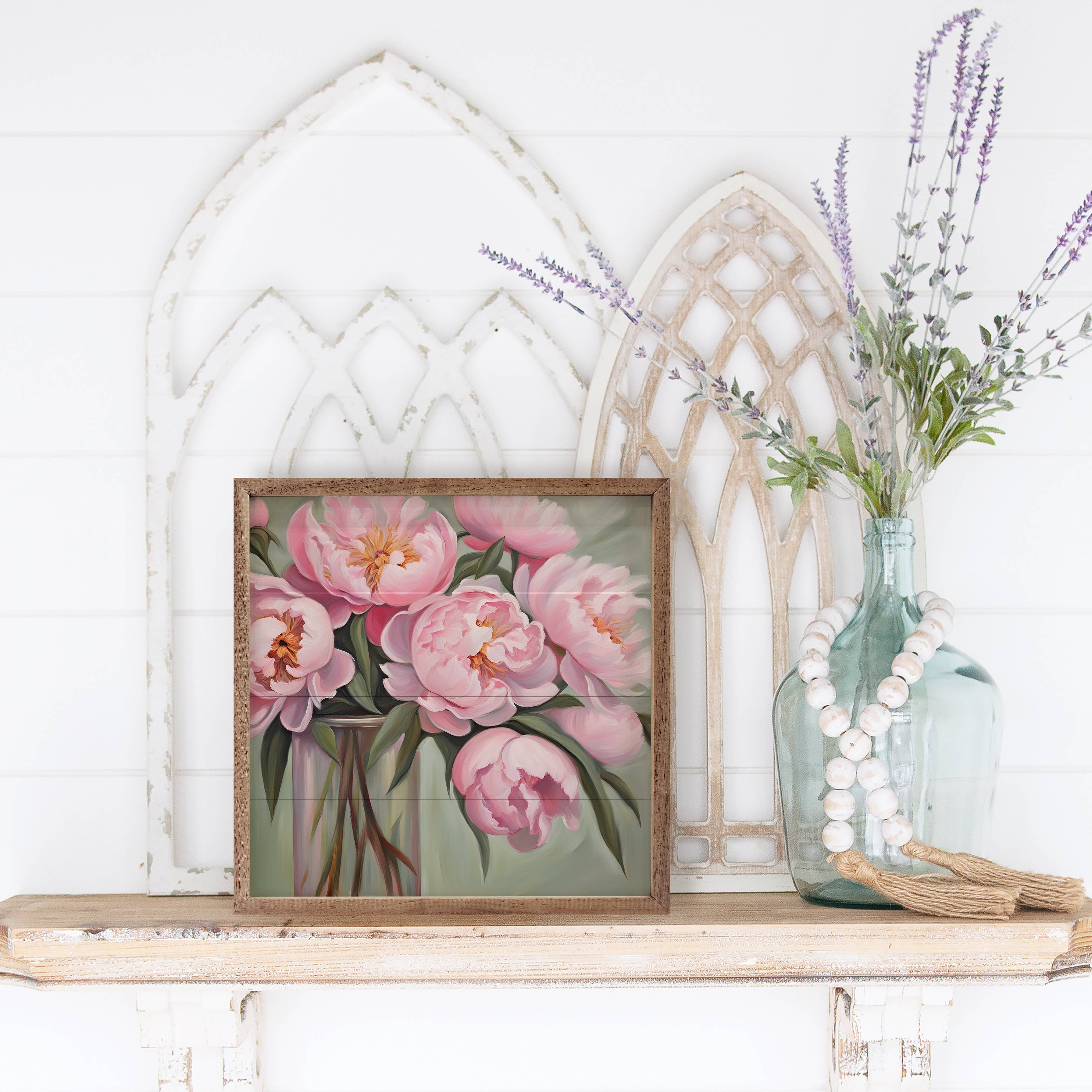 Pink Peony Bouquet Vase: 8 x 8 x 1.5