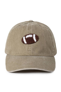 GAME DAY Chenille Football Patch Washed baseball cap: Khaki