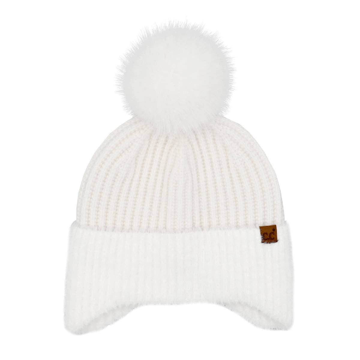 Fur Earflap Pom HTE0108: Black