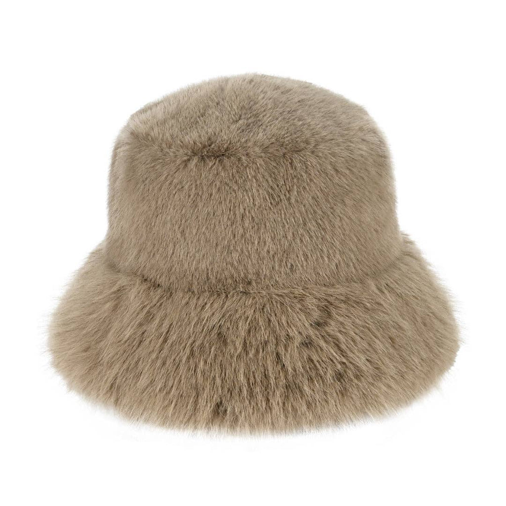 Thick Faux Fur C.C Bucket Hat BKE0156: Taupe