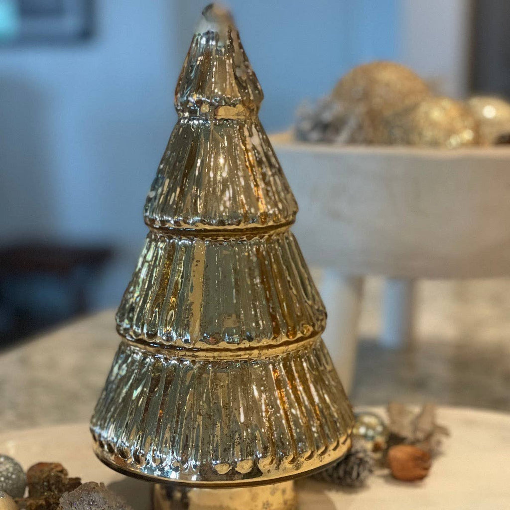 CL-2424 - Med. Gold Christmas Mercury Glass Layered Tree