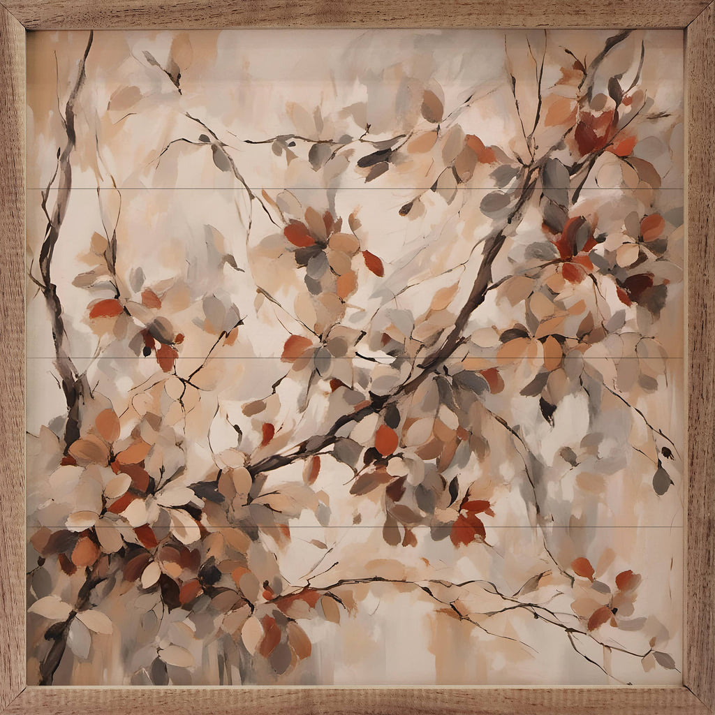 Red Flowers On Branch: 8 x 8 x 1.5
