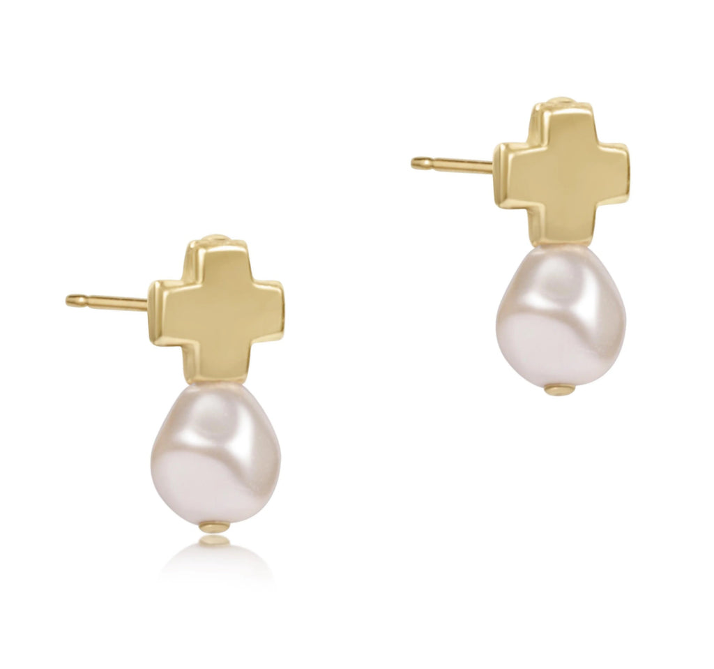 enewton - signature cross, gold stud, pearl