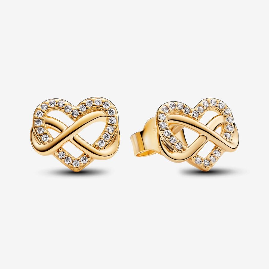14k Gold-plated Sparkling Infinity Heart Stud Earrings- Pandora - 262667C01