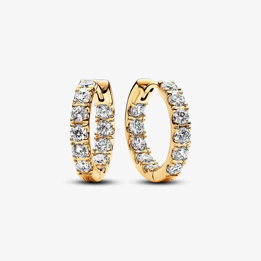 14k Gold-plated Sparkling Row Eternity Hoop Earrings - Pandora - 263002C01