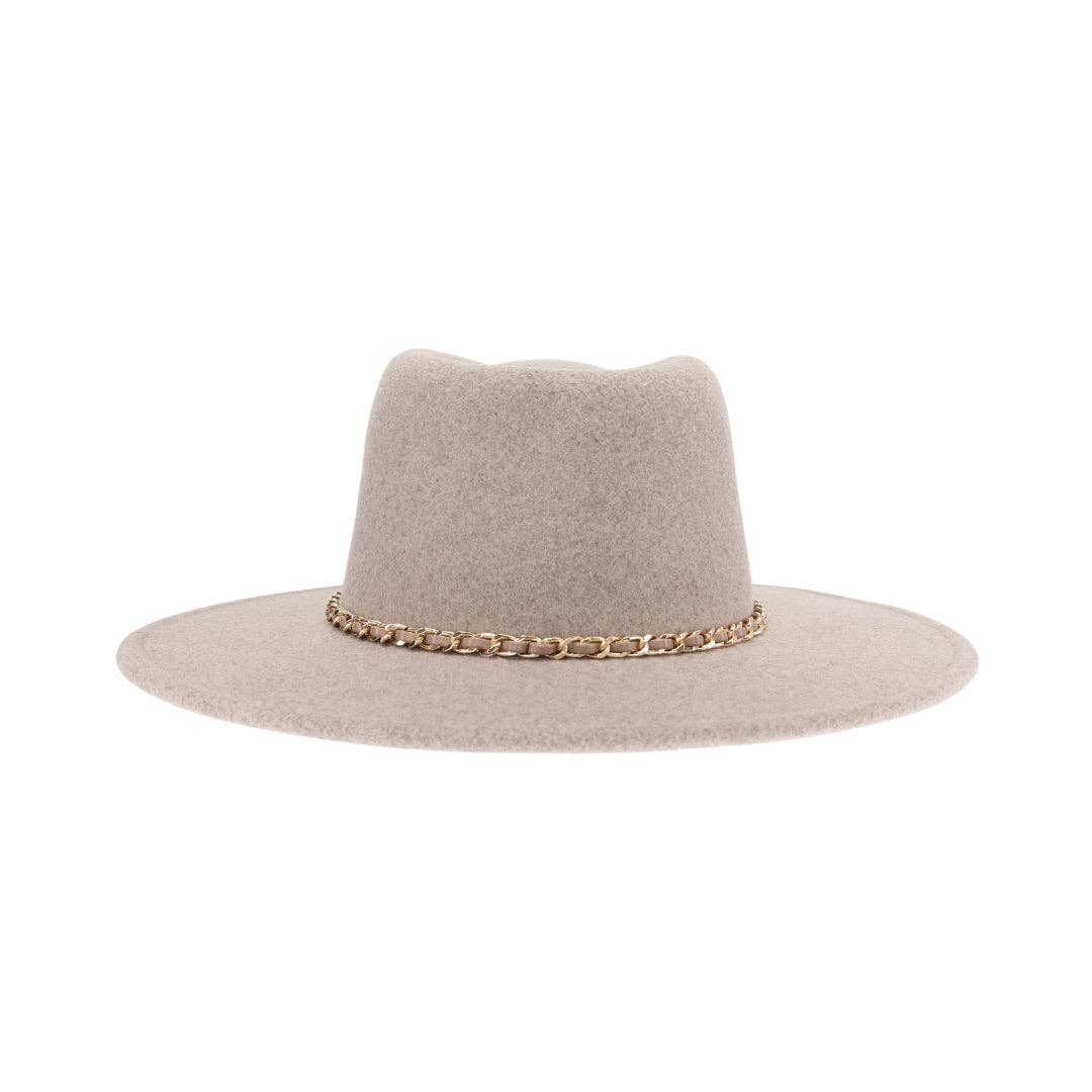 Chain Trim Band Vegan Fabric Hat VFE0003: Brown