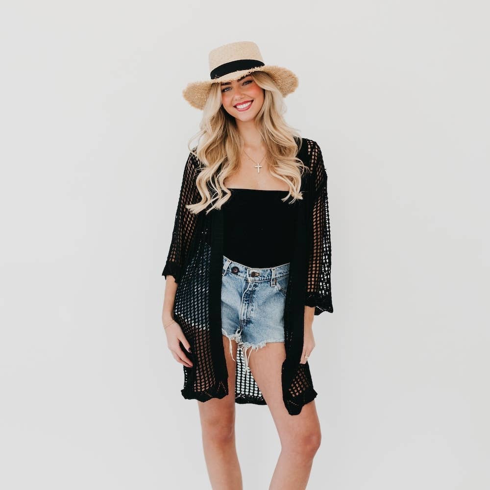 Coastal Views Crochet Tie Kimono: White