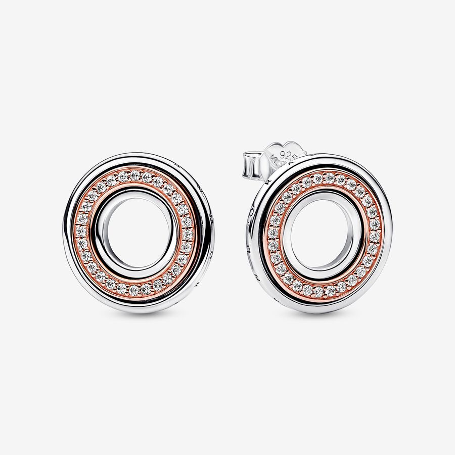 14k Rose Gold-plated Two-tone Logo & Pavé Stud Earrings - Pandora - 282780C01