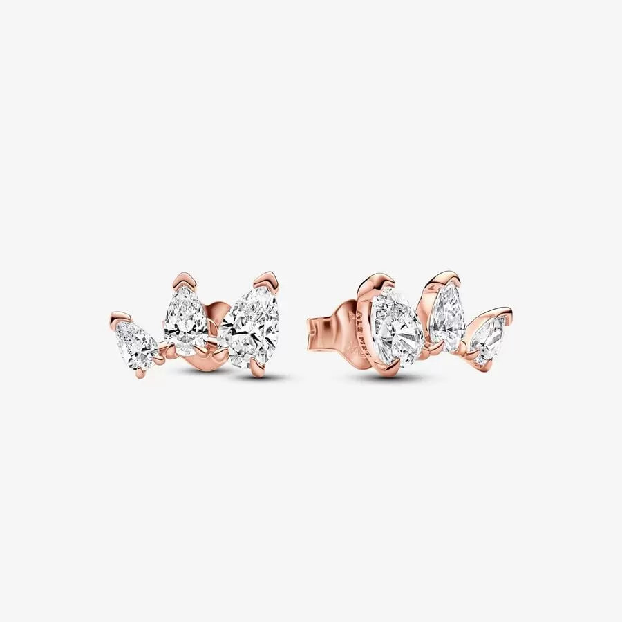 14k Rose Gold plated Triple Stone Heart Stud Earrings Pandora 2828 Red Barn Company Store