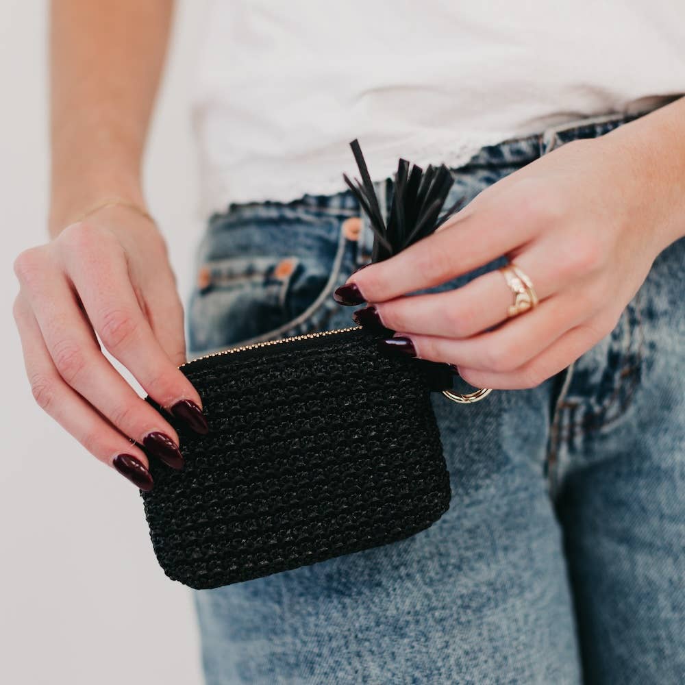River Raffia Clippable Card Holder Wallet: Cream