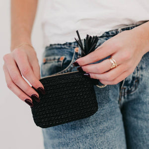 River Raffia Clippable Card Holder Wallet: Cream