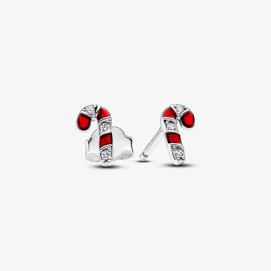 Sparkling Red Candy Cane Stud Earrings - Pandora - 292996C01
