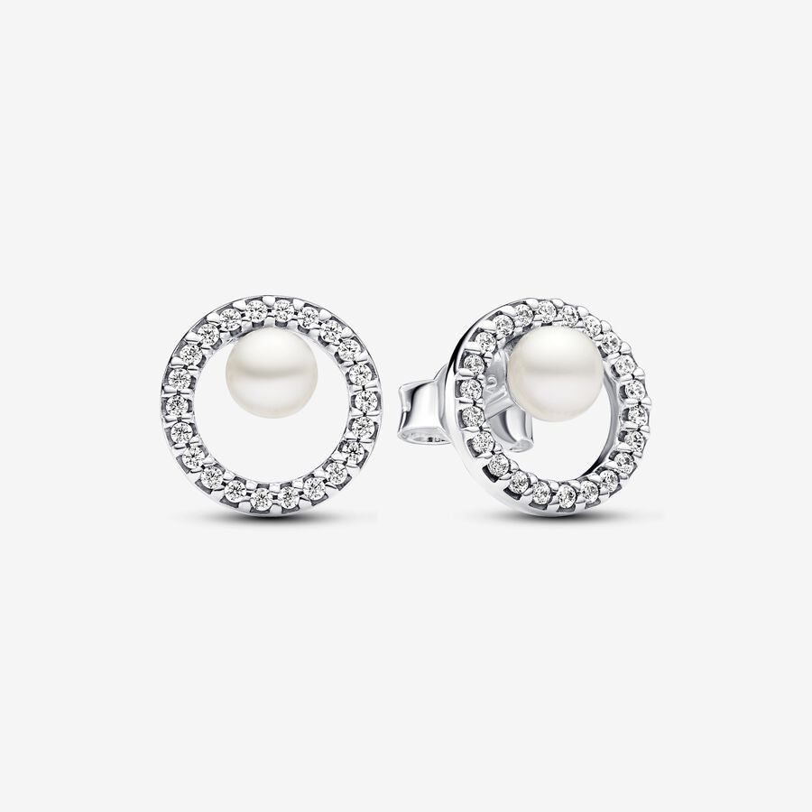 Treated Freshwater Cultured Pearl & Pavé Halo Stud Earrings - Pandora - 293154C01