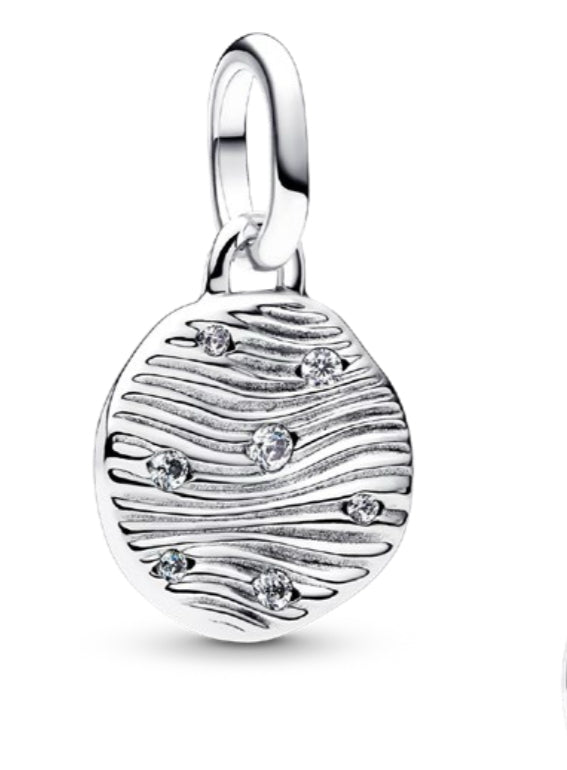 Pandora sterling silver mini medallion waves dangle charm  793919C01