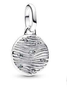 Pandora sterling silver mini medallion waves dangle charm  793919C01