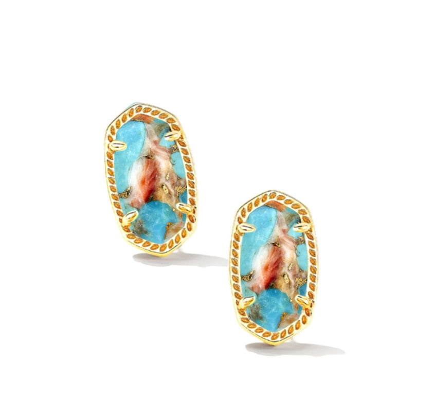 ELLIE STUD EARRINGS -  GOLD BRONZE VEINED TURQUOISE MAGNESITE RED OYSTER - KENDRA SCOTT - LIMITED EDITION