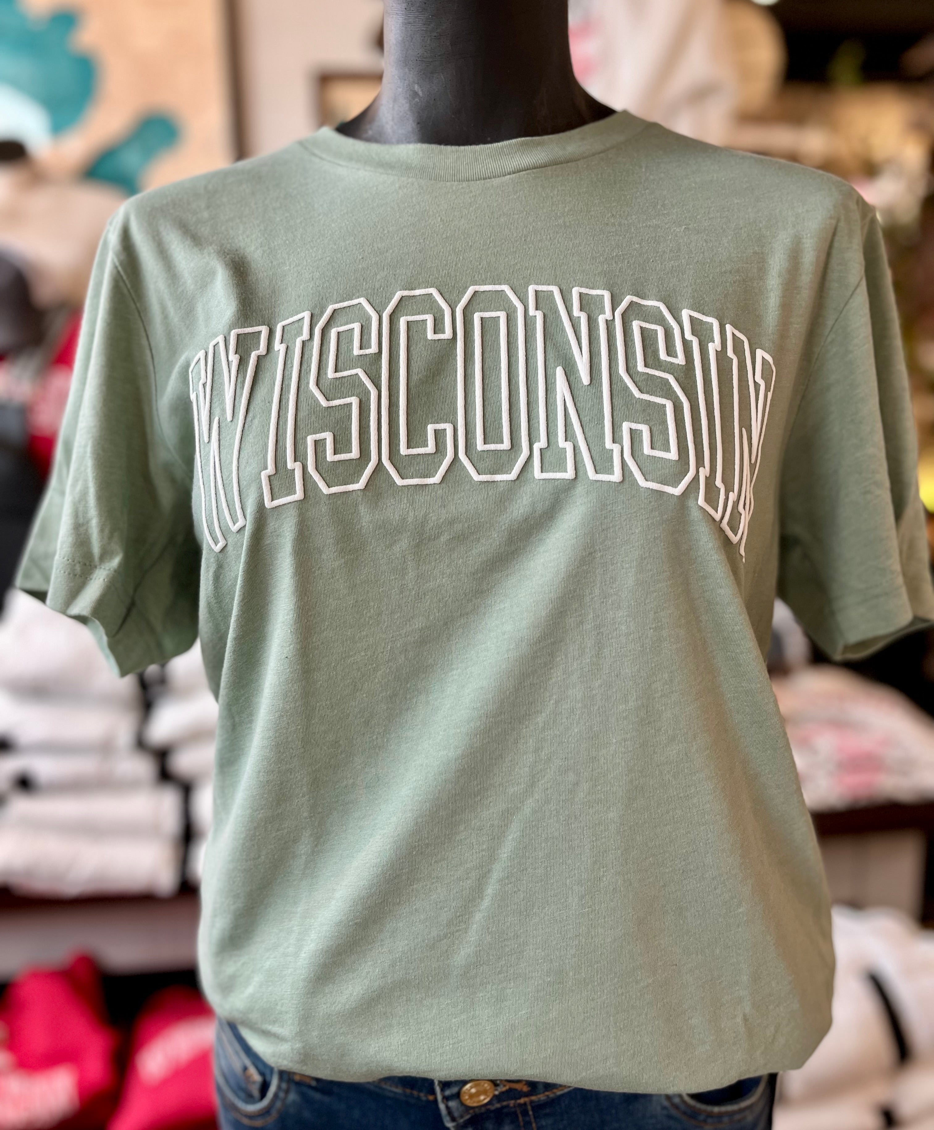 WISCONSIN PUFF PRINT Graphic T-shirt: Sage