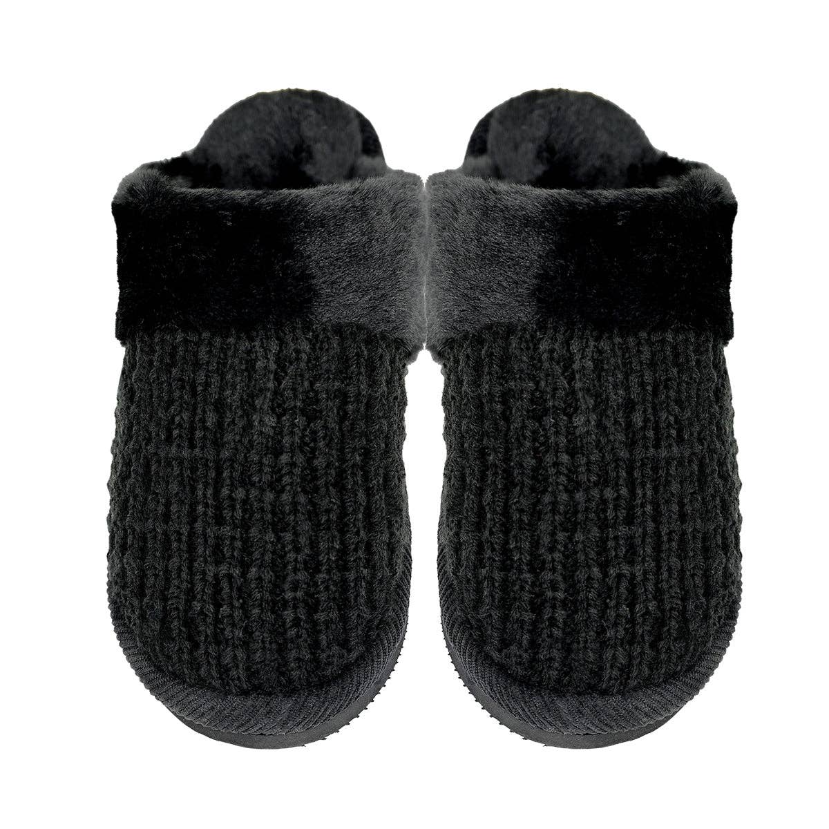 Waffle Knit Faux Fur C.C Slippers SPE0032: Grey / SM/MD