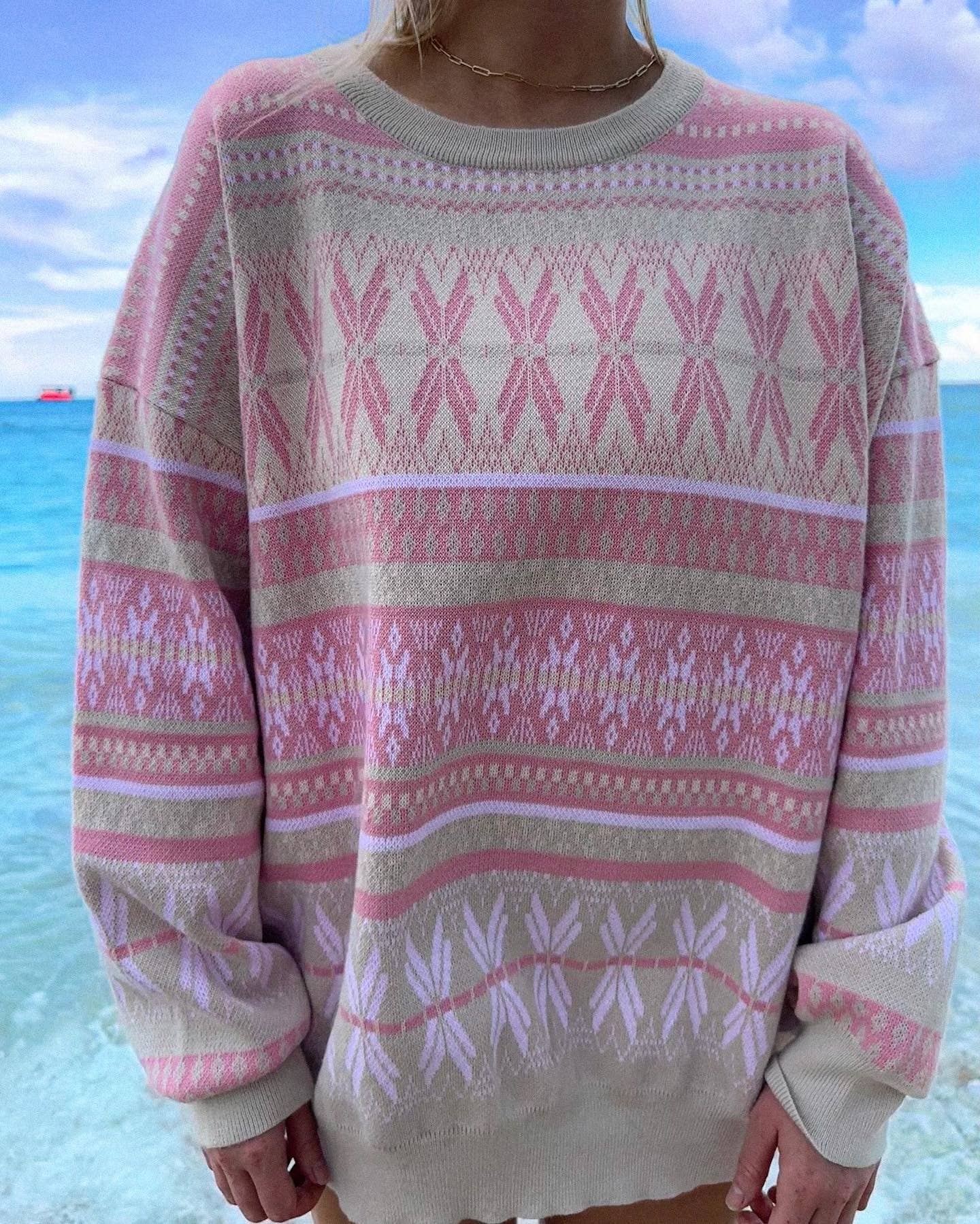 Aspen Ski Winter Sweater: Pink Snowflake