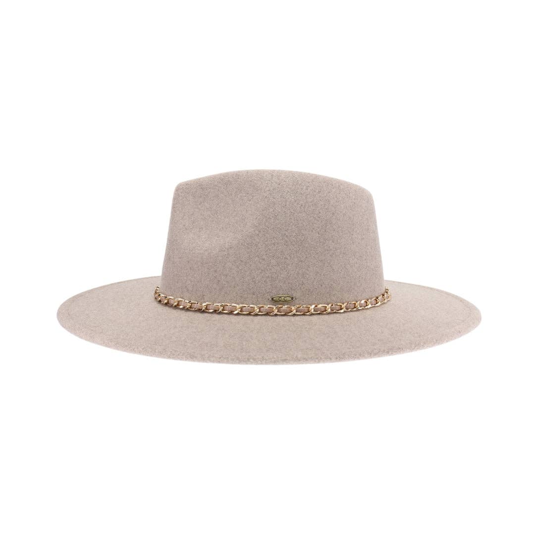 Chain Trim Band Vegan Fabric Hat VFE0003: Brown