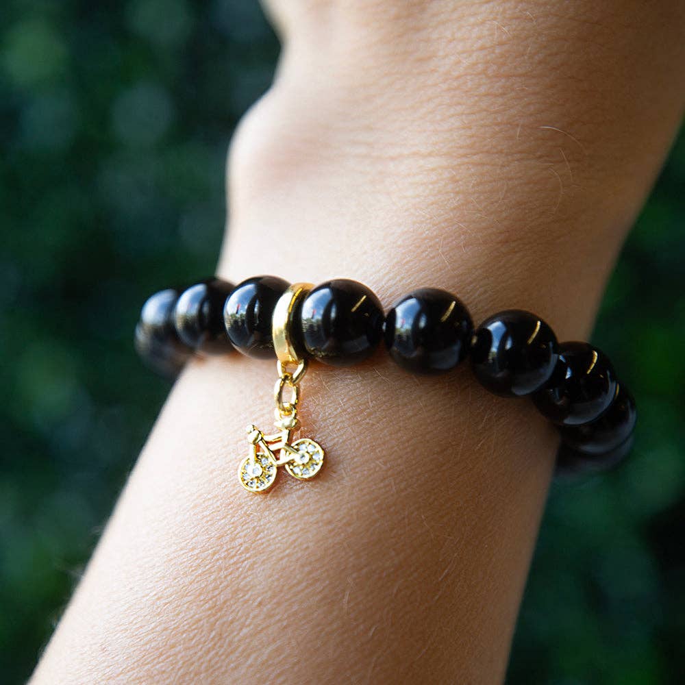 😎Summer Pick😎Gold Bicycle Charm, CZ | Charm Bar