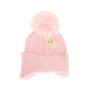 KIDS Ear Flap Double Pom C.C Beanie KDHTC0078: NEW-Sage