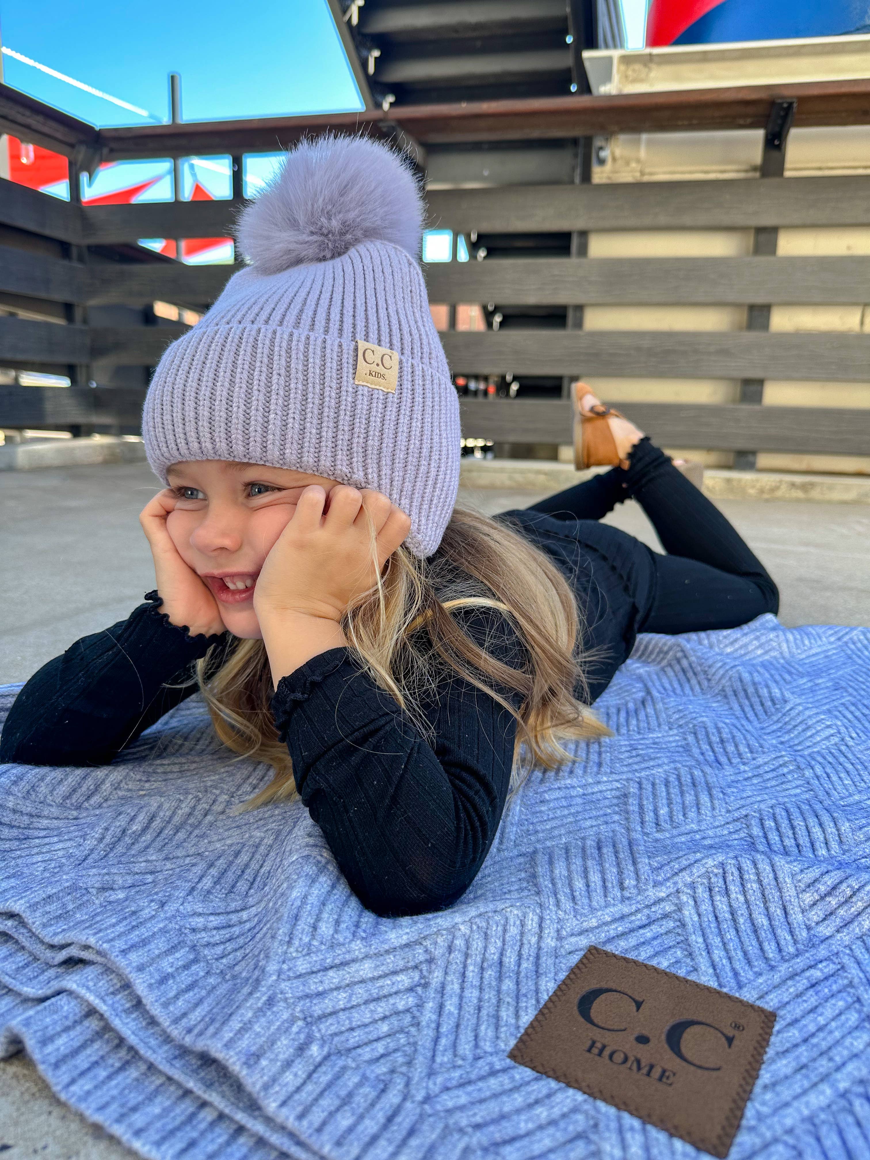 KIDS Ear Flap Double Pom C.C Beanie KDHTC0078: NEW-Sage
