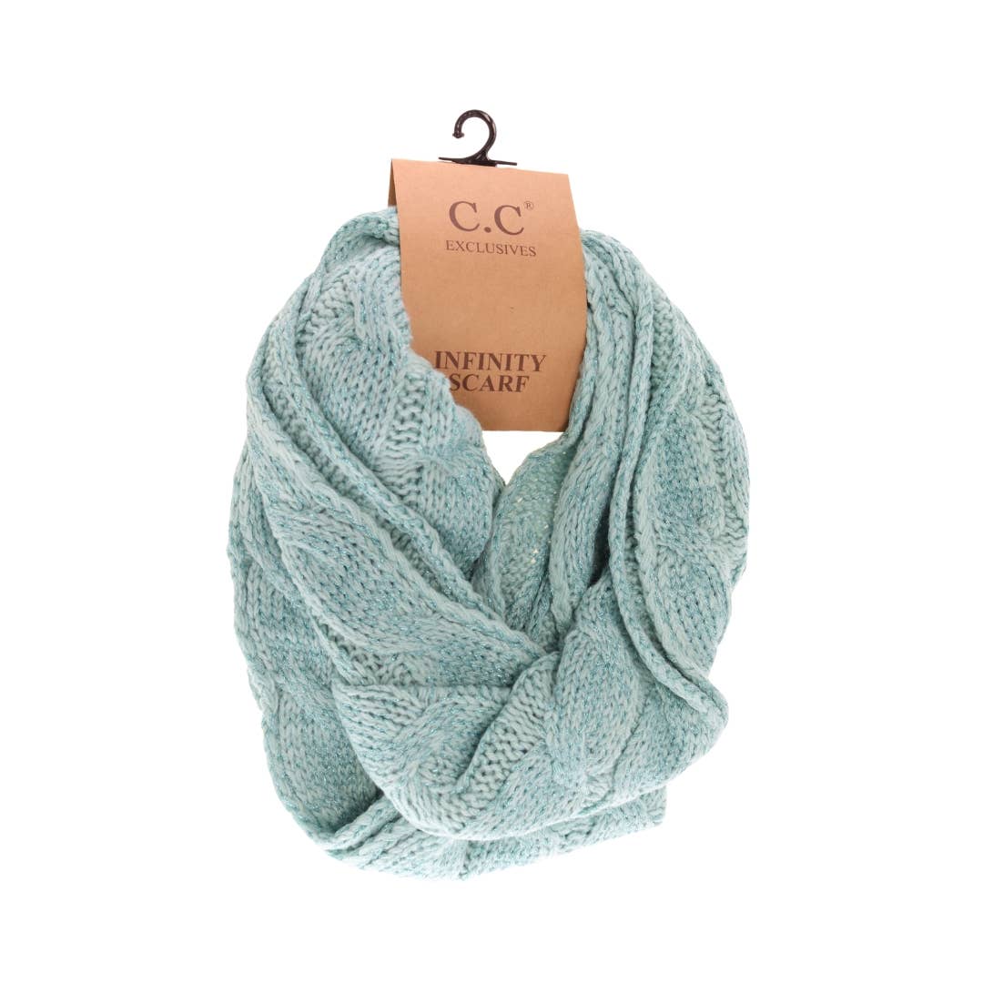 Metallic Cable Knit CC Infinity Scarf SF800MET: Metallic Red