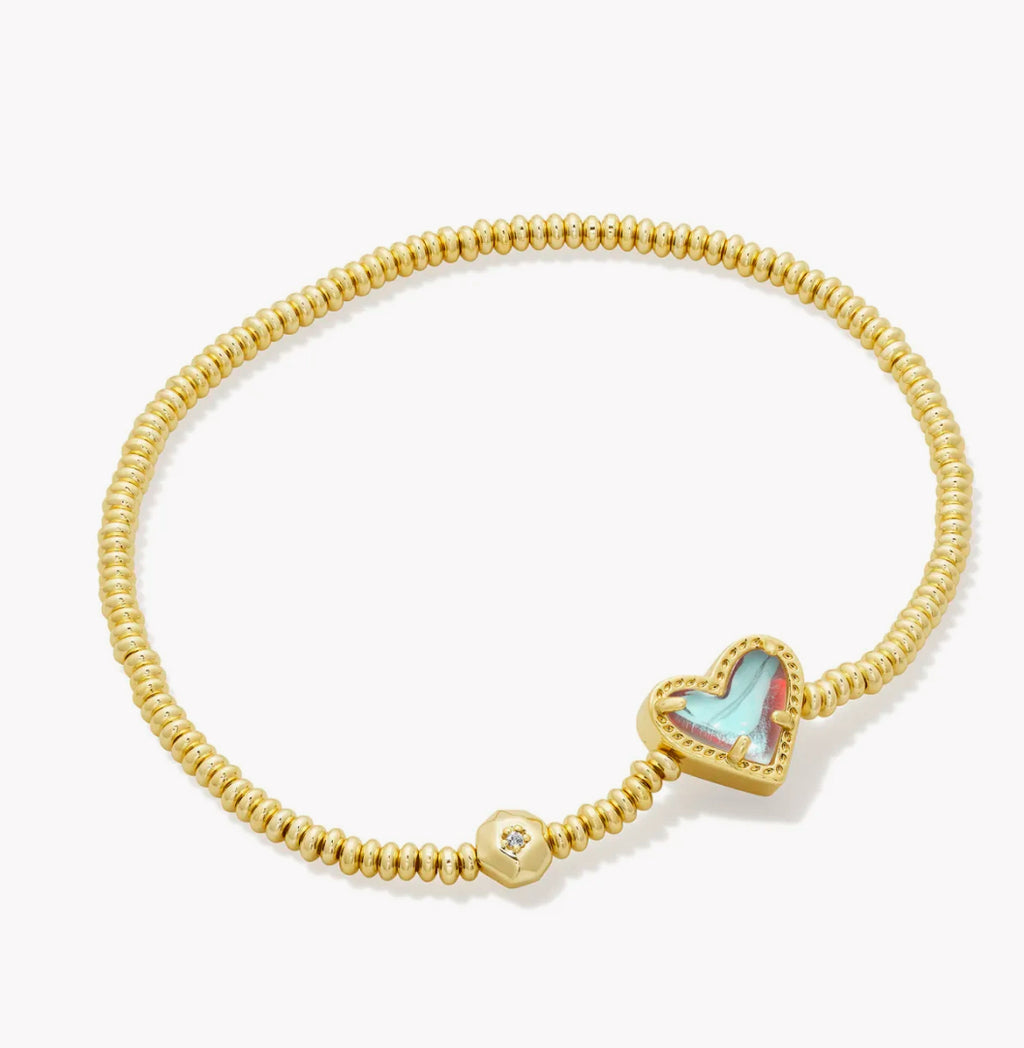 ARI HEART STRETCH BRACELET - B1246GLD  DICHROIC GLASS"