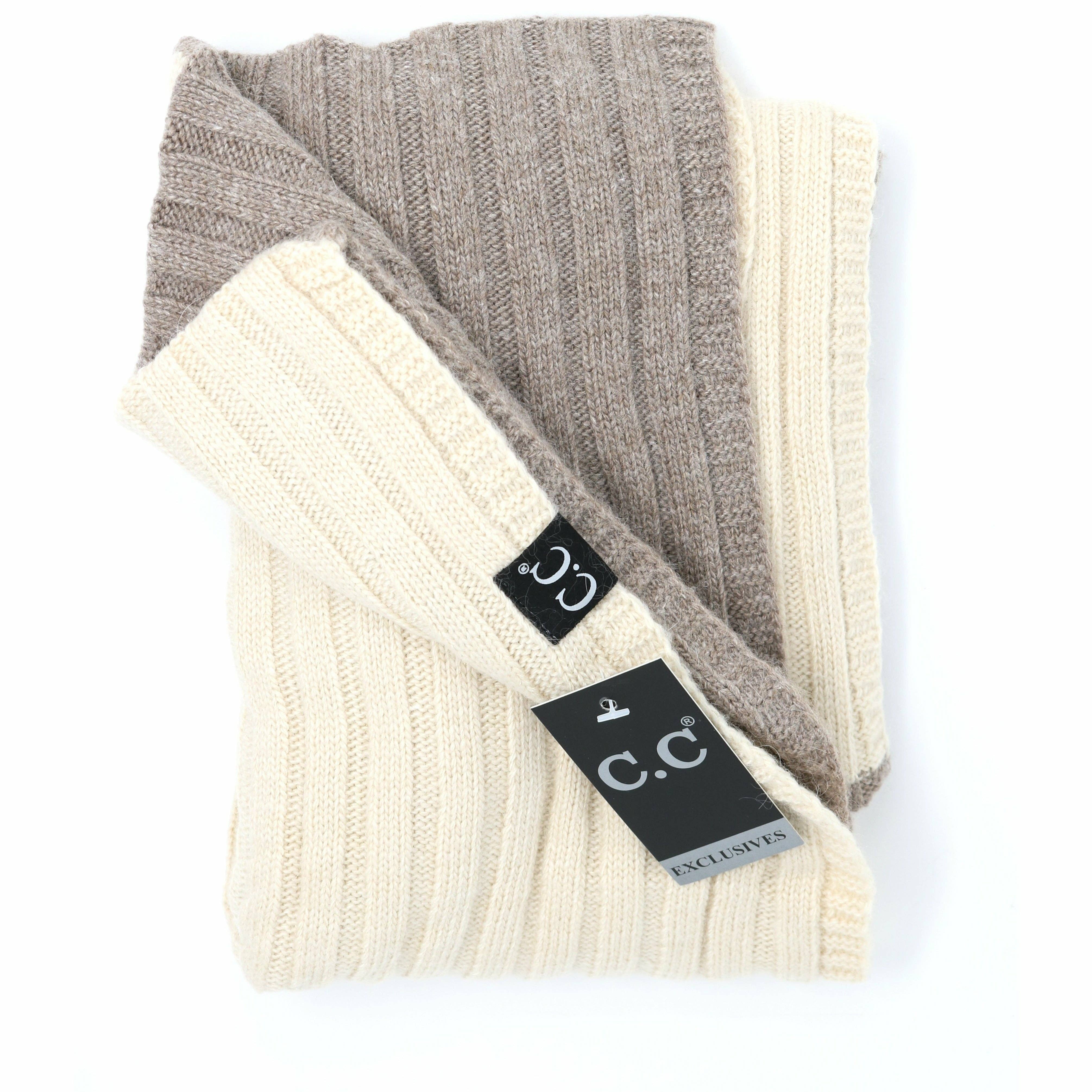 CC Exclusive-Black Label Two Tone Ribbed Knit Infinity Scarv: Black/Grey