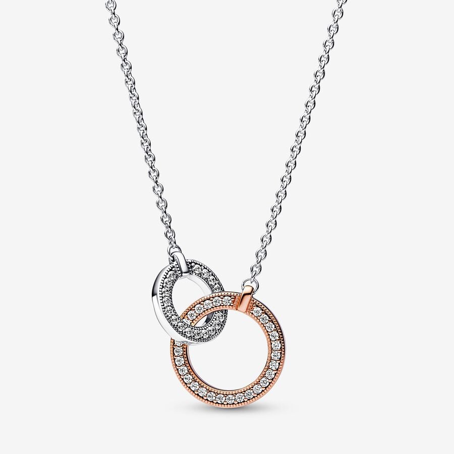14k Rose Gold-plated Two-tone Intertwined Circles Necklace - Pandora - 382778C01-45