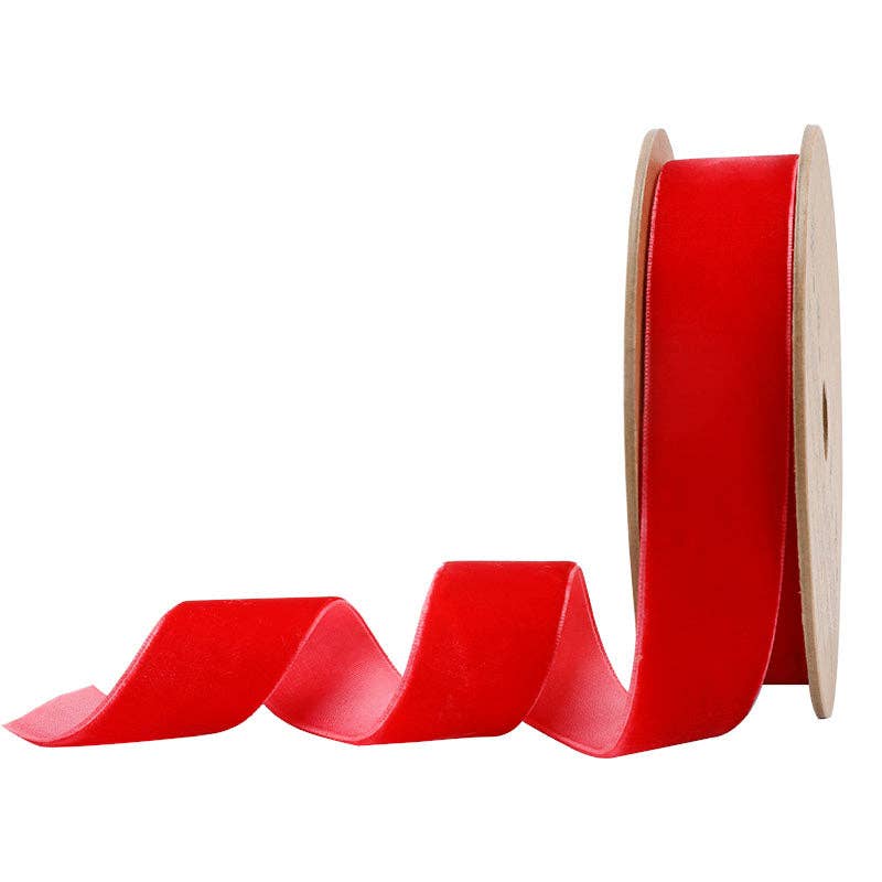16 Colors | 1" Velvet Ribbon | 10 Yard Roll: Scarlet
