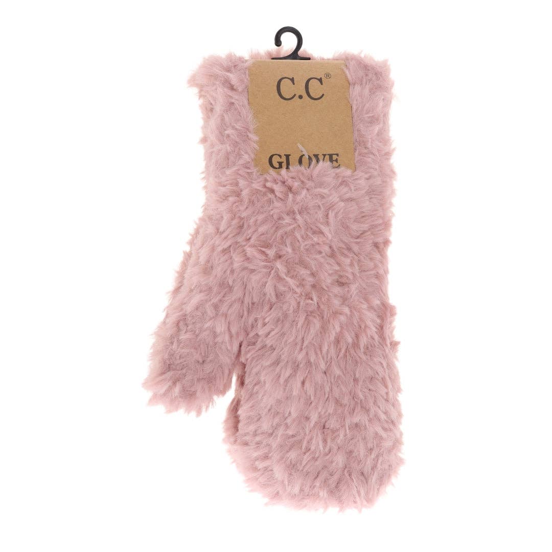 Faux Fur C.C Women's Mittens: Rose