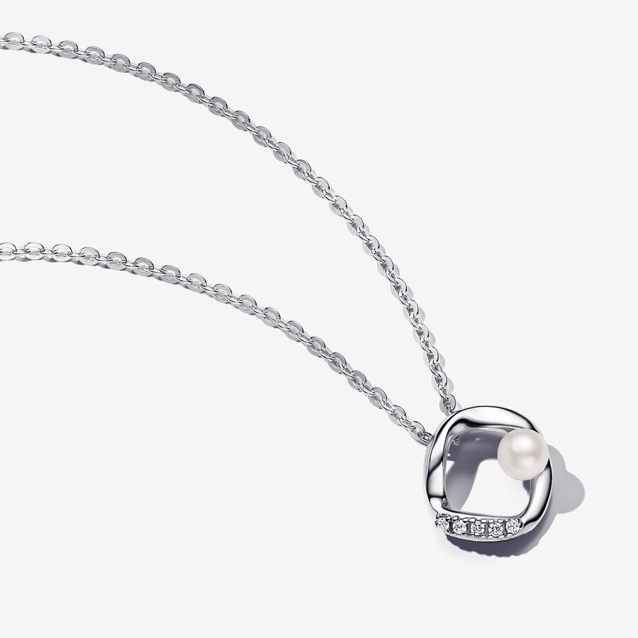 Organically Shaped Pavé Circle & Treated Freshwater Cultured Pearl Collier Necklace - Pandora - 393303C01