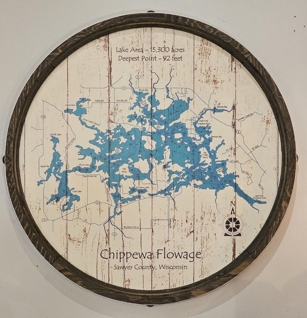 Chippewa Flowage - Barrel End Style Lake Art - 23" Round