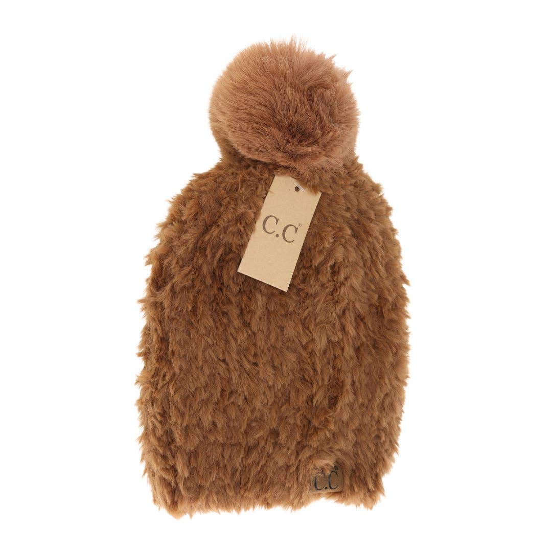 Allover Faux Fur Pom C.C Beanie HTE0004: Ivory
