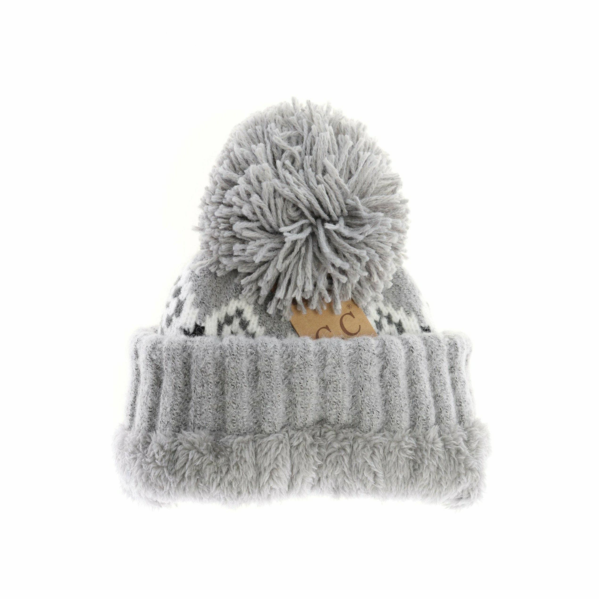 Aztec Chevron Knit Pom C.C Beanie HAT3816: Black