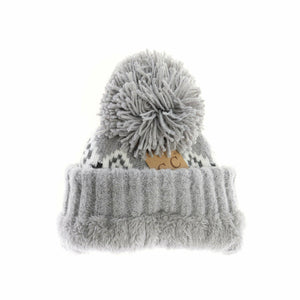 Aztec Chevron Knit Pom C.C Beanie HAT3816: Black