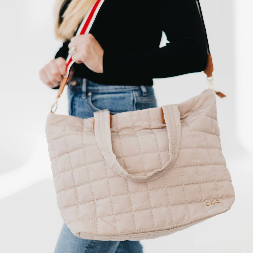 Day Dreamer Quilted Tote Bag: Tan