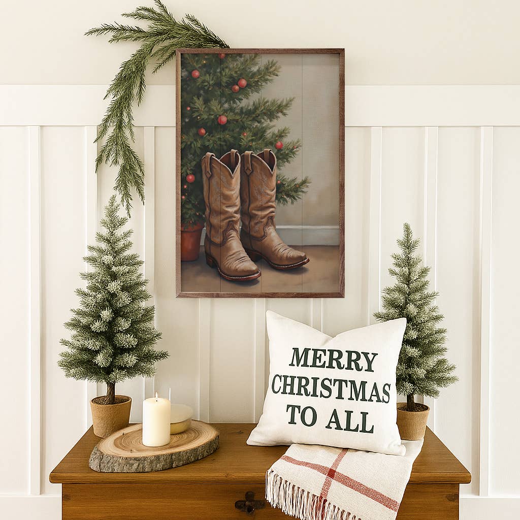 Cowboy Boots By Christmas Tree: 16x24
