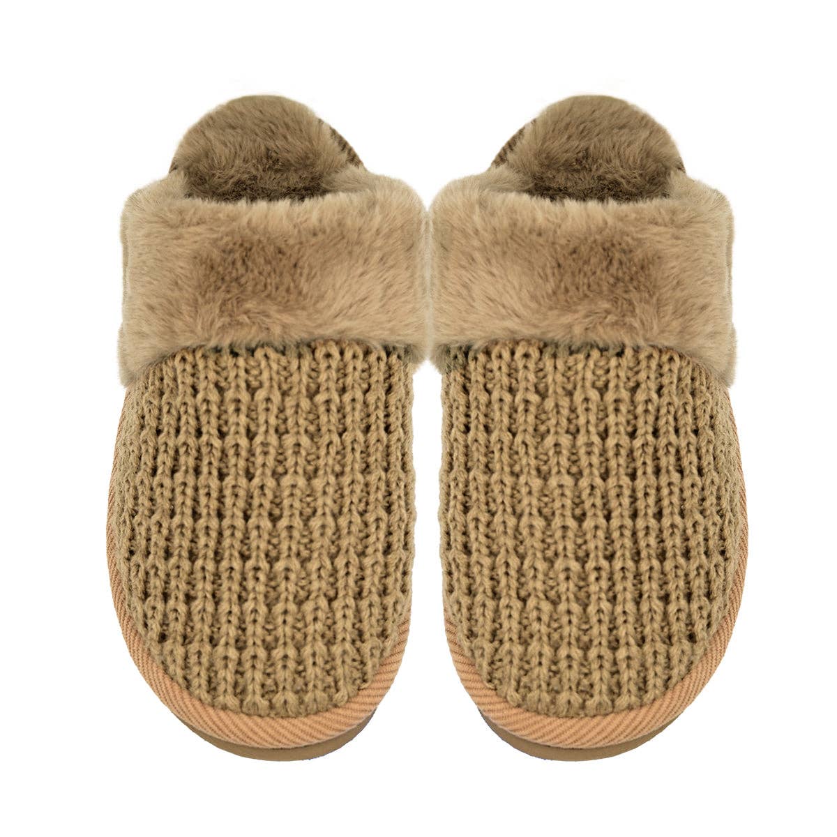 Waffle Knit Faux Fur C.C Slippers SPE0032: Grey / SM/MD