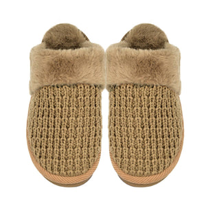 Waffle Knit Faux Fur C.C Slippers SPE0032: Grey / SM/MD