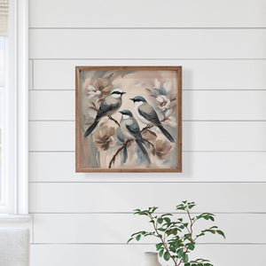 Three Birds On Floral Branch: 8 x 8 x 1.5