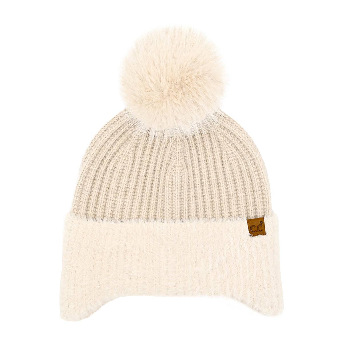 Fur Earflap Pom HTE0108: Black