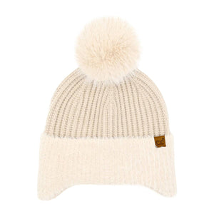 Fur Earflap Pom HTE0108: Black