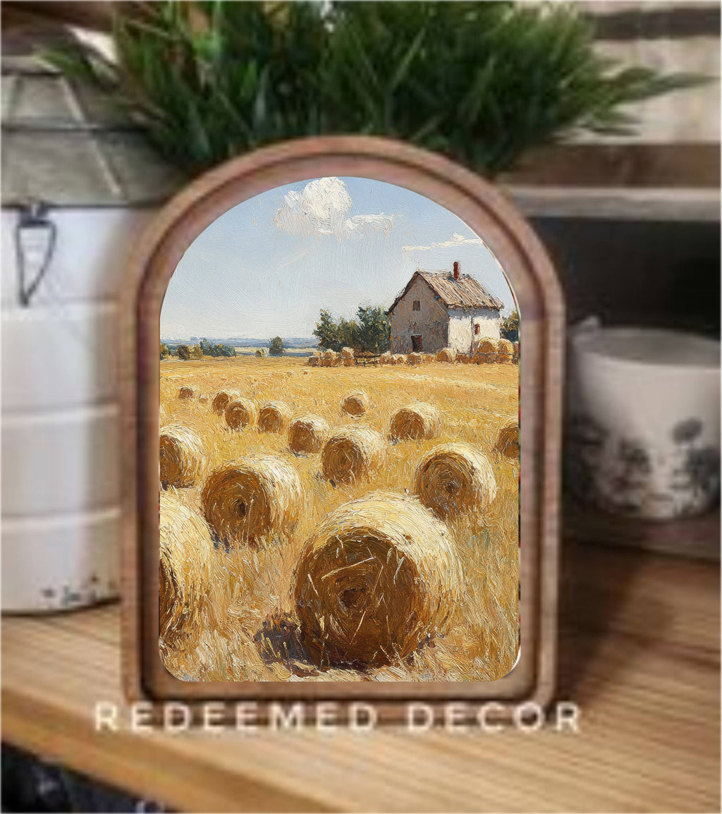 Arch Top Hayfield Framed Art : 8.25x11"