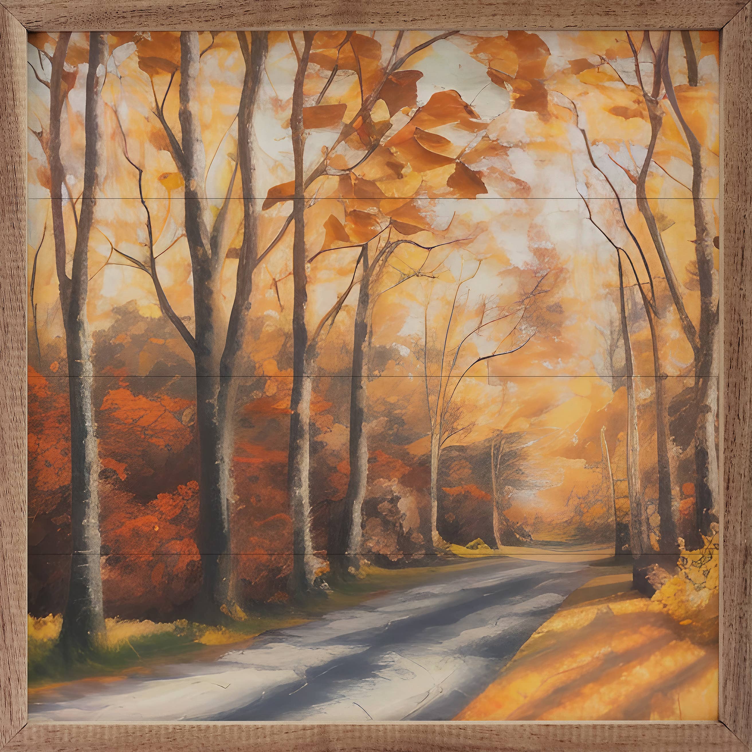 Autumn Path Art Print on American Hardwood: 12 x 12 x 1.5