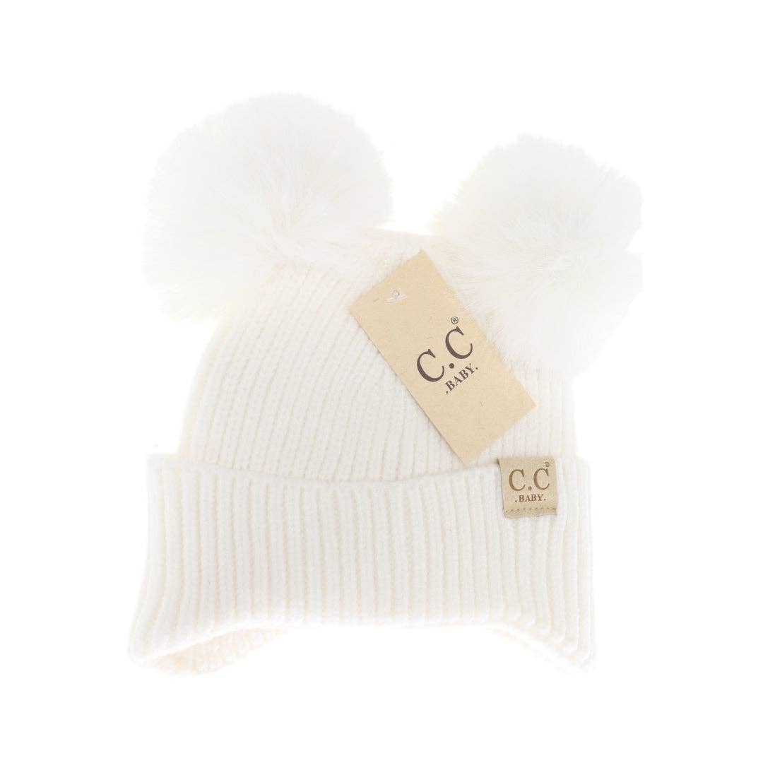 BABY Ear Flap Double Pom C.C Beanie BBHTC0078: Lavender